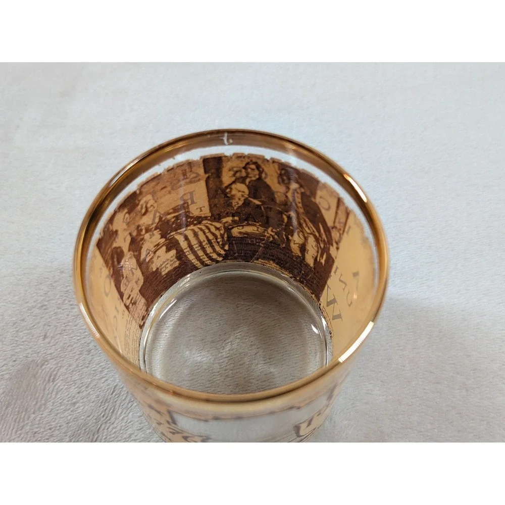 Vintage 1976 Bicentennial Liberty Bell Rocks Glass Gold Rim Whiskey Tumbler